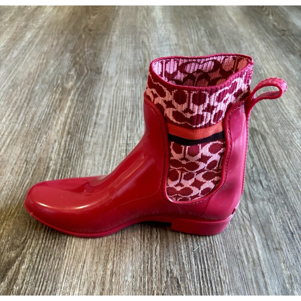Coach Rivington Red Candy Apple Rain Boot Ankle RIGHT SHOE ONLY AMPUTEE Size 7 - Picture 2 of 7